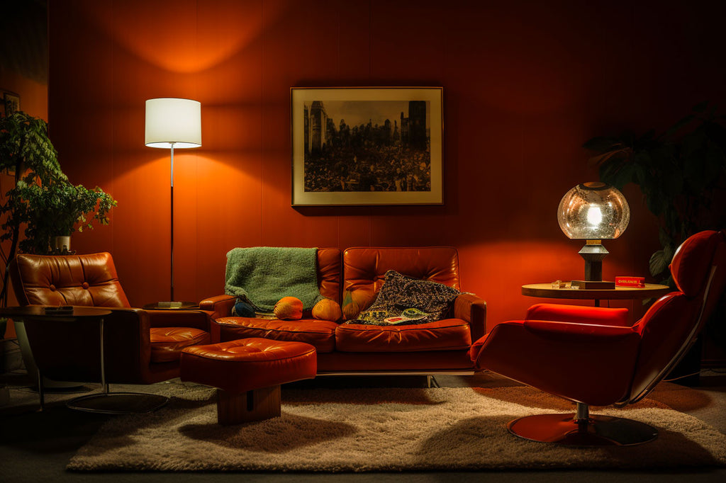 Eclairage des lampes des années 70 dans un salon vintage