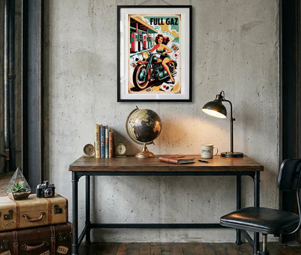Affiche pin up vintage moto