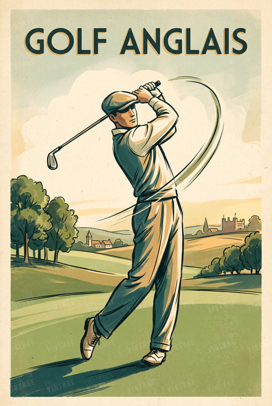 affiche golf campagne anglaise vintage