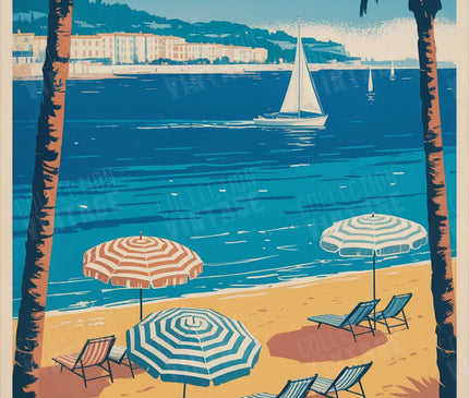 affiche ajaccio plage vintage