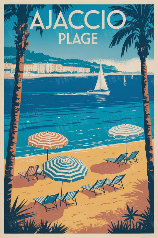 affiche ajaccio plage vintage