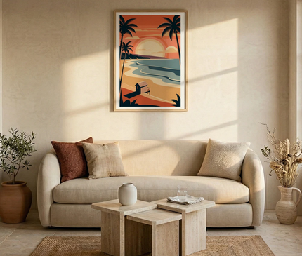 Affiche couché de soleil plage Malibu