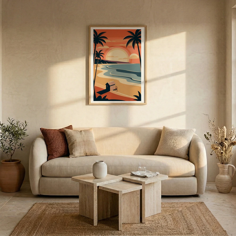 Affiche couché de soleil plage Malibu