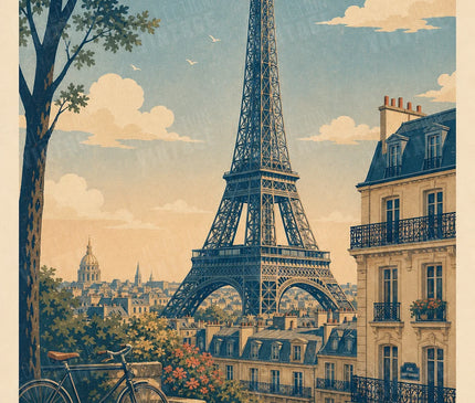 Poster mural tour Eiffel illustration vintage