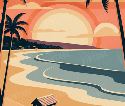Affiche couché de soleil plage Malibu