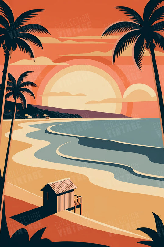 Affiche couché de soleil plage Malibu