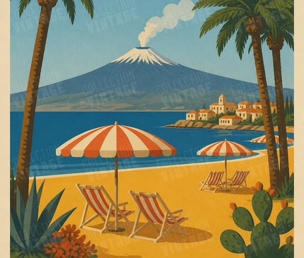 affiche vintage sicile plage rétro