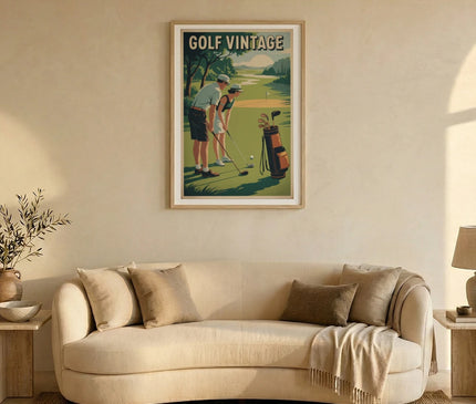 affiche duo de golfeurs vintage