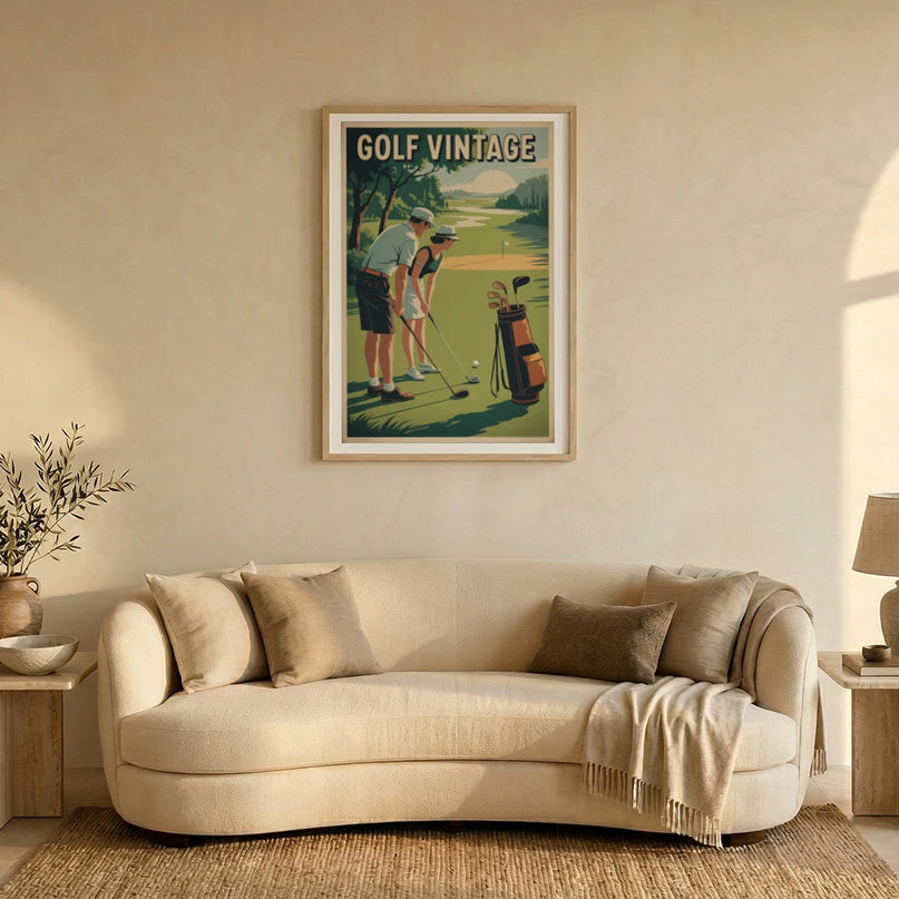 affiche duo de golfeurs vintage