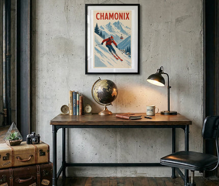 affiche chamonix station de ski ancienne
