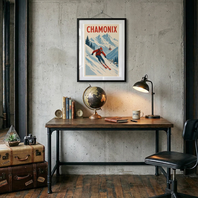 affiche chamonix station de ski ancienne