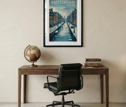 affiche amsterdam vintage paysage hivernal