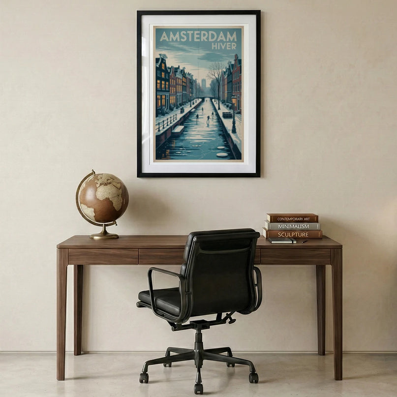 affiche amsterdam vintage paysage hivernal