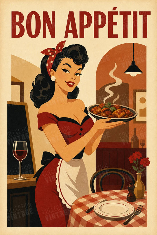 affiche vintage pin up publicité restaurant