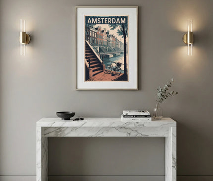 affiche amsterdam vintage escaliers de maisons