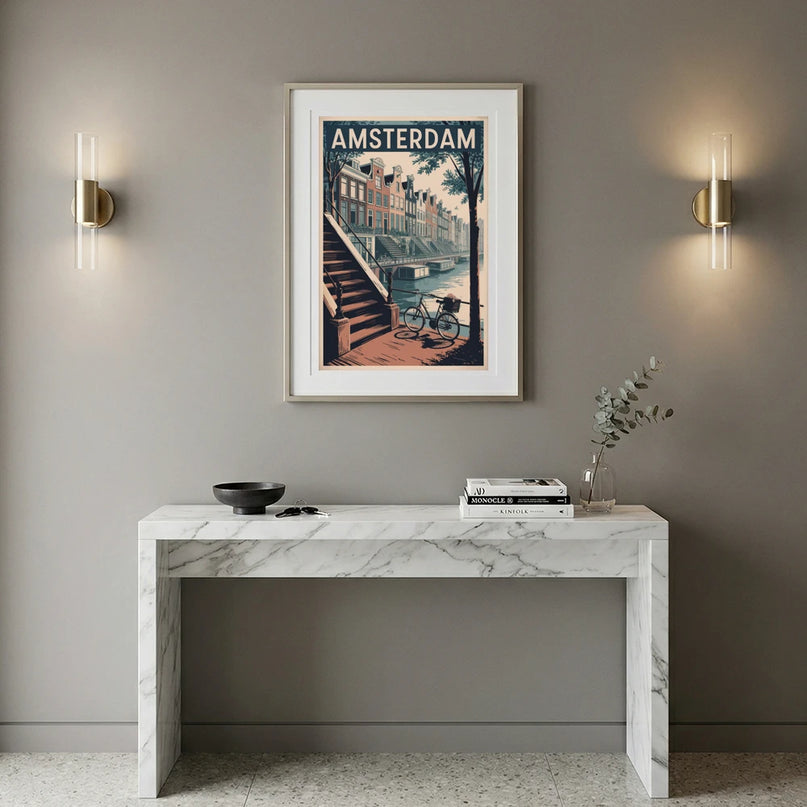 affiche amsterdam vintage escaliers de maisons