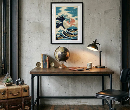 affiche japon vintage vague stylisée