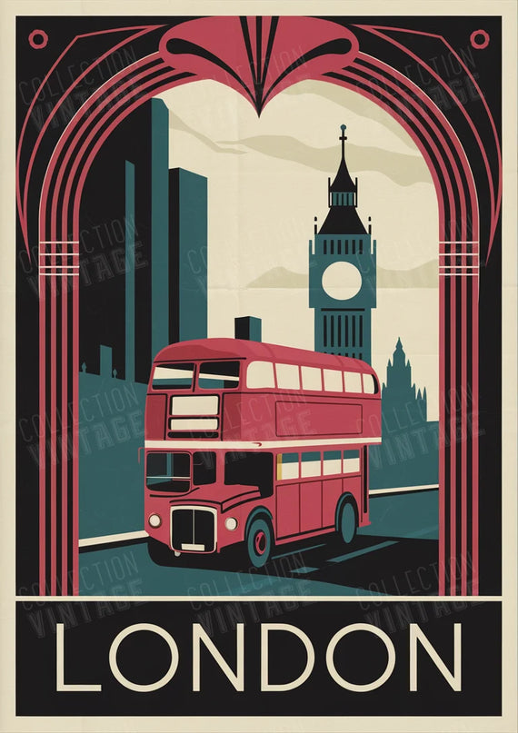 affiche londres vintage rouge et noir