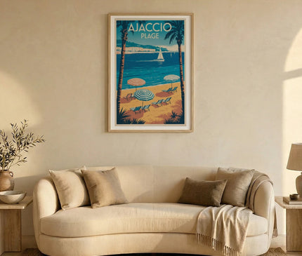 affiche ajaccio plage vintage