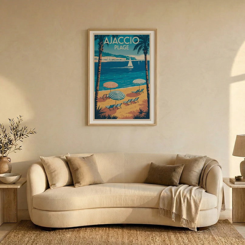 affiche ajaccio plage vintage
