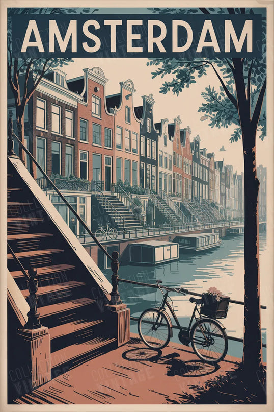 affiche amsterdam vintage escaliers de maisons
