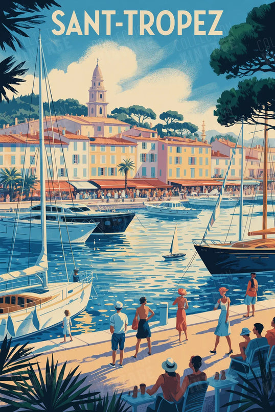 affiche saint tropez illustration graphique rétro