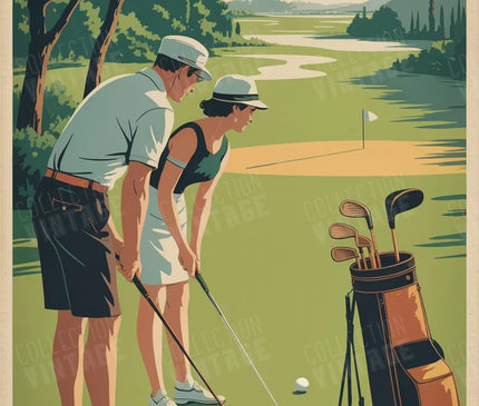 affiche duo de golfeurs vintage