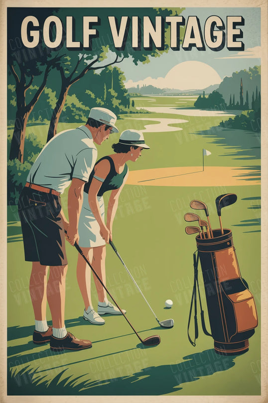 affiche duo de golfeurs vintage