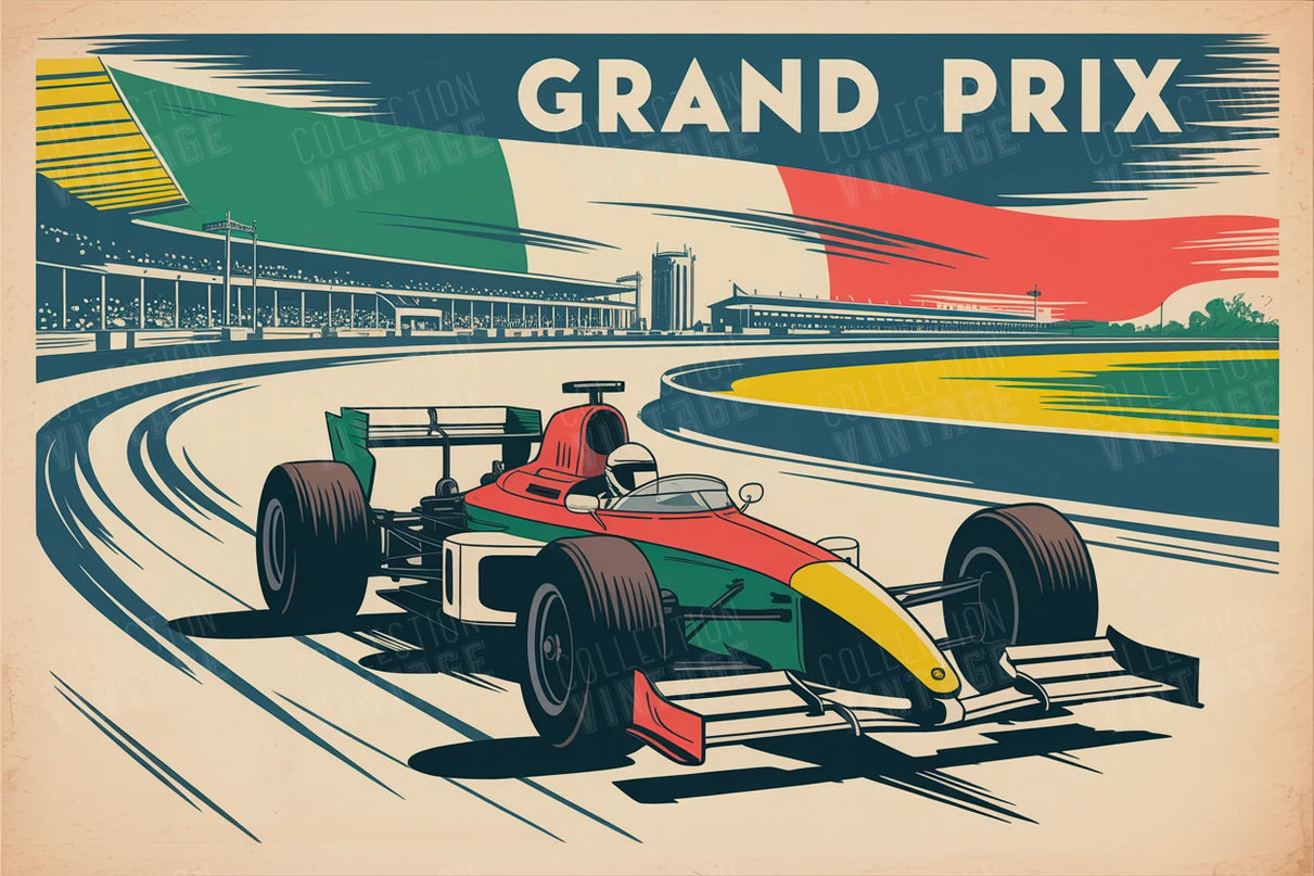 affiche grand prix f1 composition typographie et voiture