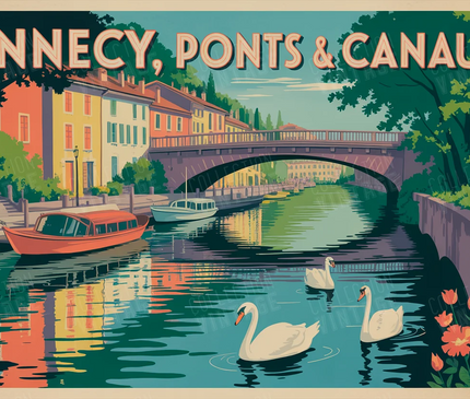 affiche annecy vintage ponts et canaux
