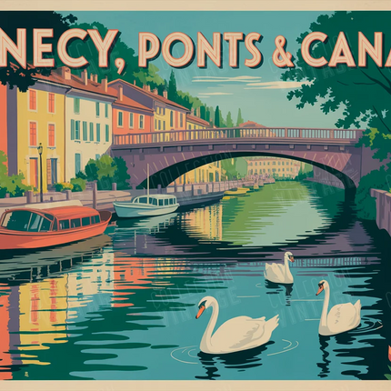 affiche annecy vintage ponts et canaux