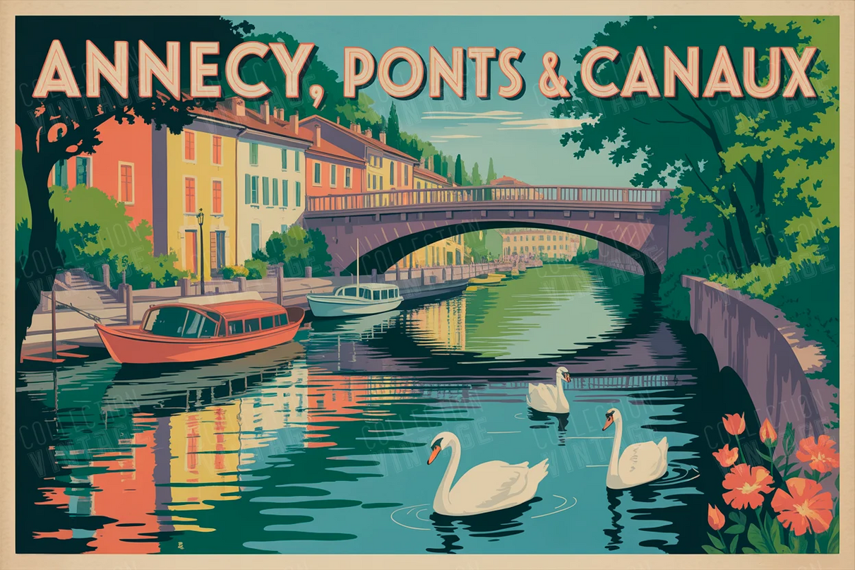 affiche annecy vintage ponts et canaux