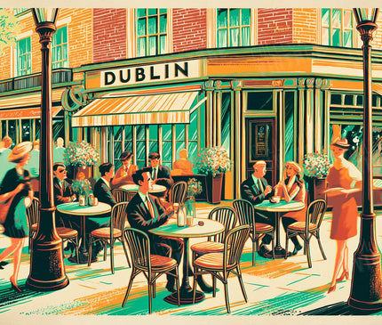 affiche dublin terrasse de café vintage