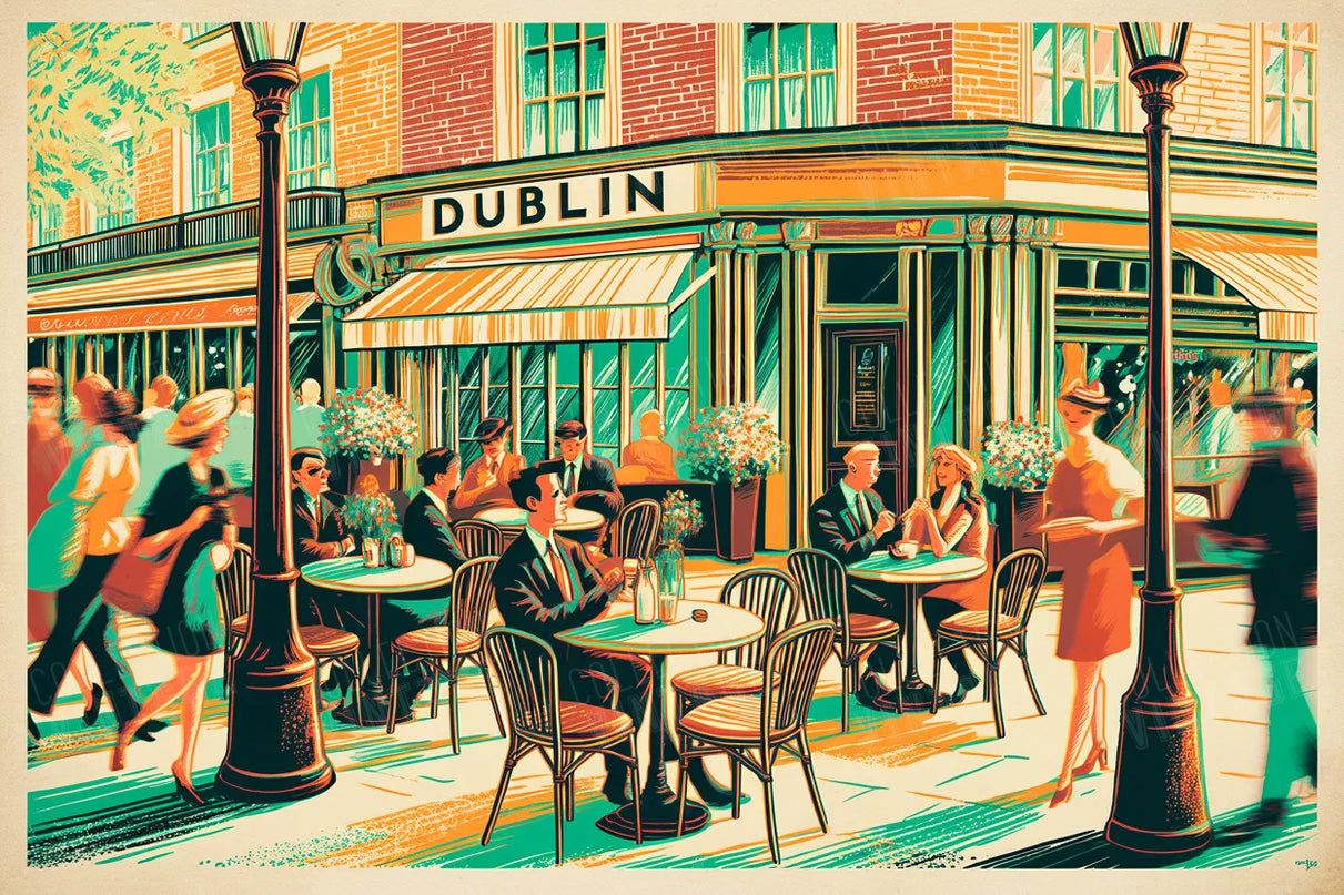 affiche dublin terrasse de café vintage