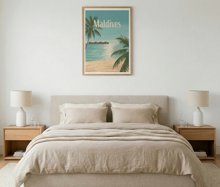 affiche maldives maison sur pilotis illustration