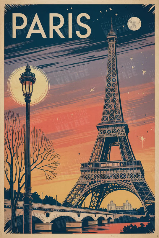 Affiche tour Eiffel illustration vintage