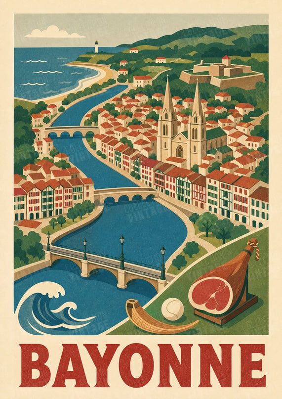 affiche carte illustrée bayonne