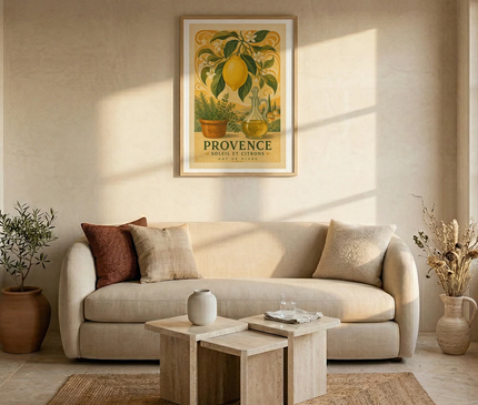 Affiche Citron et plantes vertes style Art Nouveau Provence