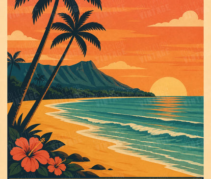 affiche hawai voyage retro