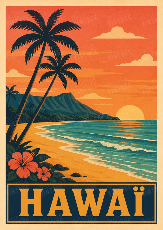 affiche hawai voyage retro