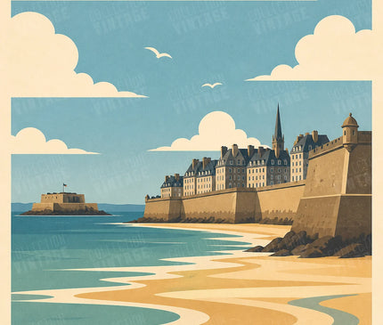 affiche saint malo vintage baie et plage