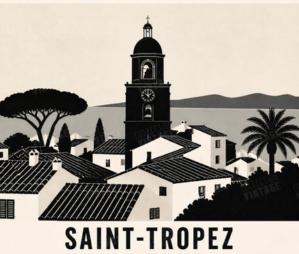 affiche saint tropez noir et blanc