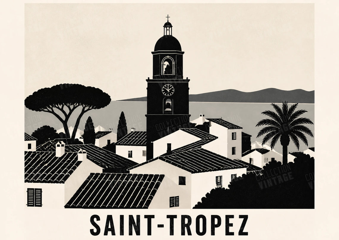 affiche saint tropez noir et blanc