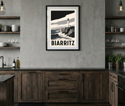 poster biarritz vintage noir et blanc