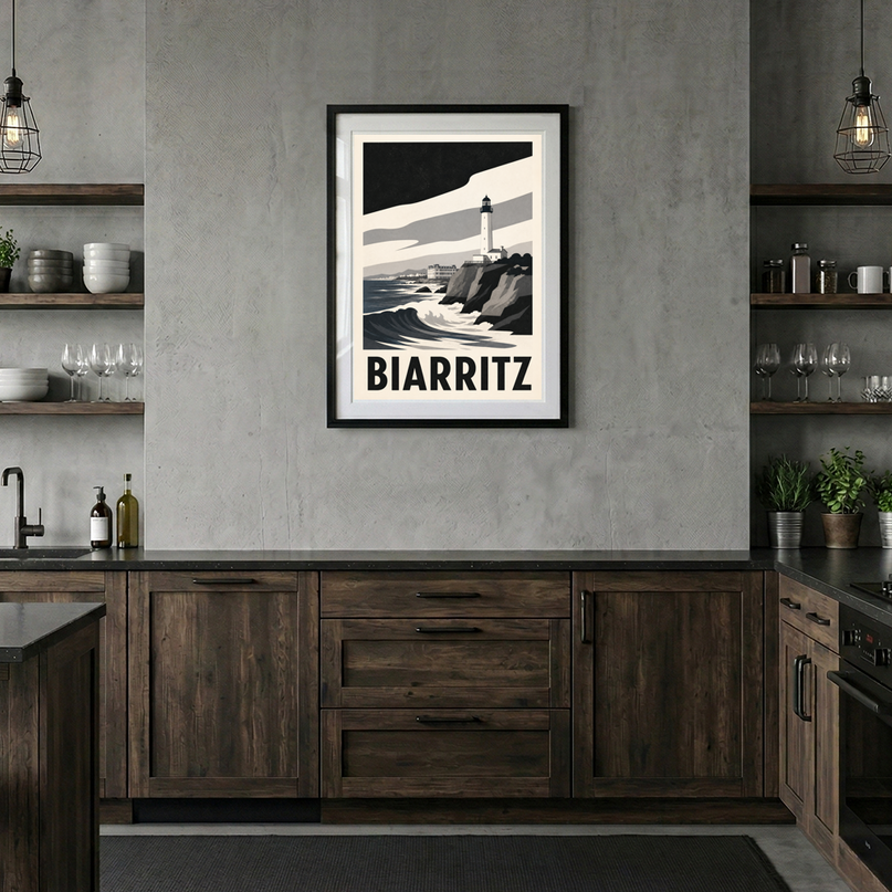 poster biarritz vintage noir et blanc