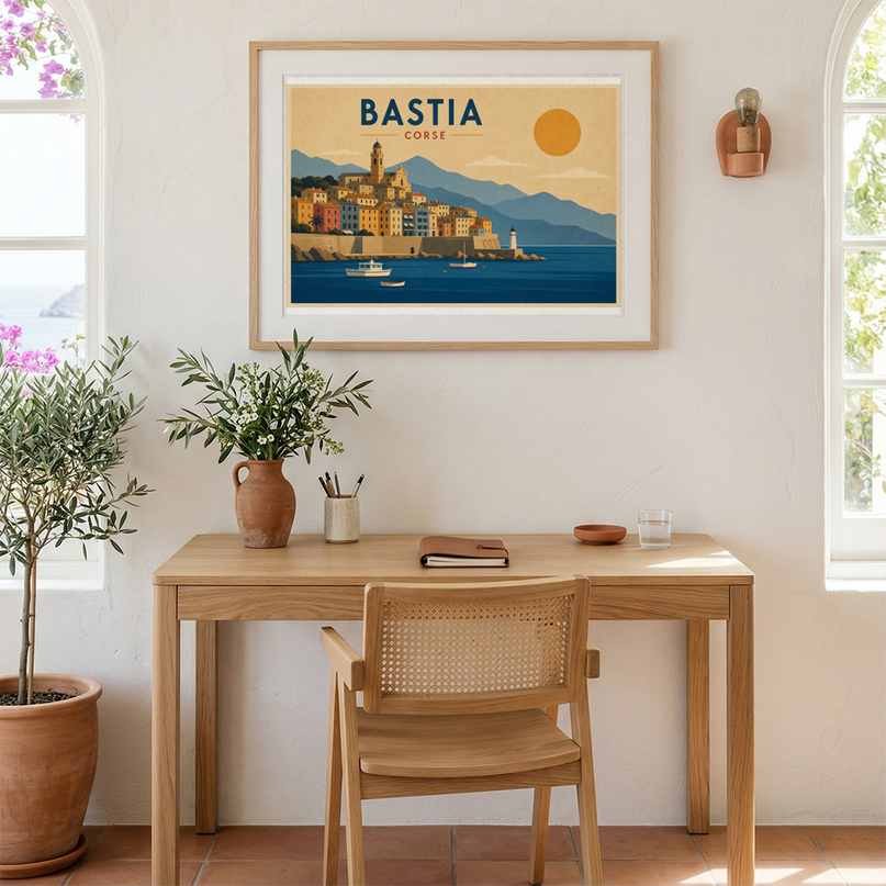 affiche bastia bord de mer vintage