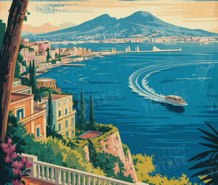 affiche naples colline et mer