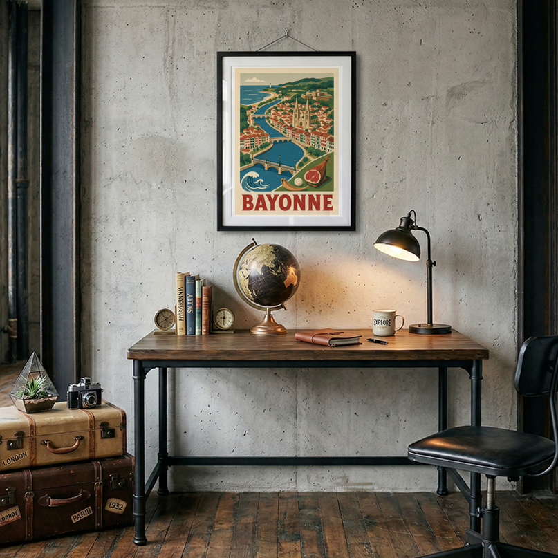 affiche carte illustrée bayonne