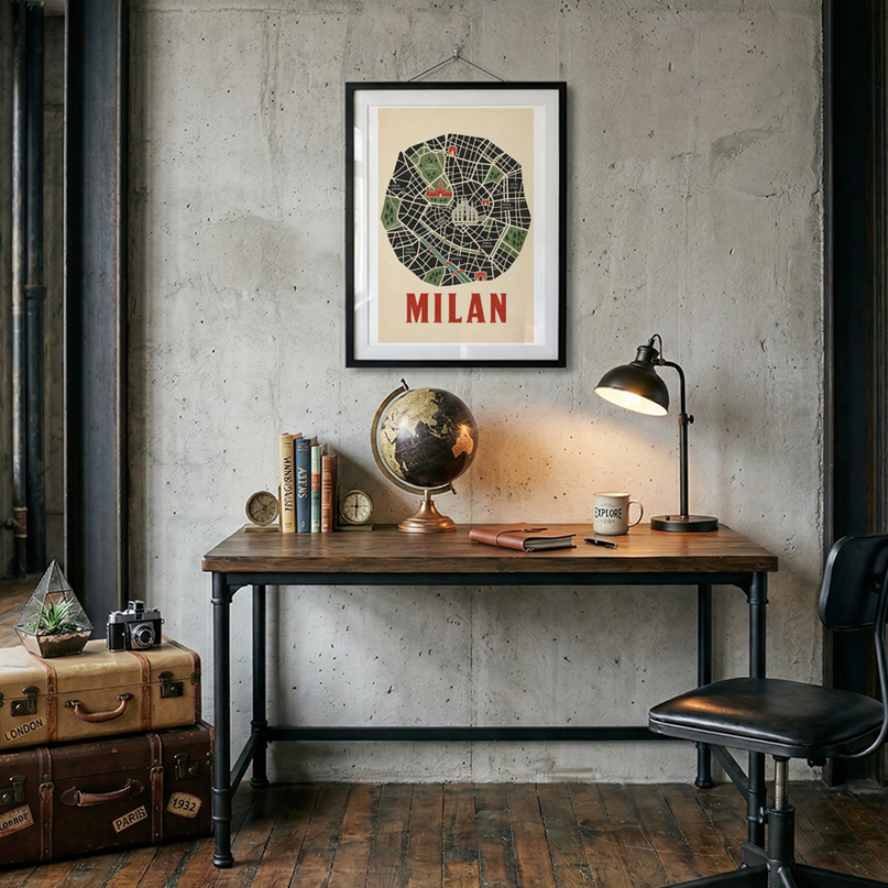 affiche carte milan minimaliste