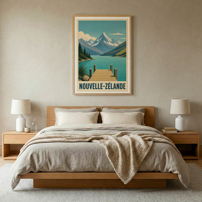 affiche nouvelle-zélande lacs et montagnes